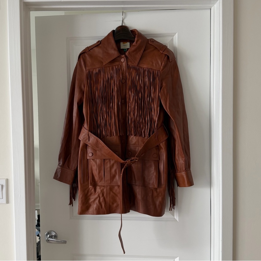 Farm Rio Brown Fringes Leather Coat - Picture 5 of 10